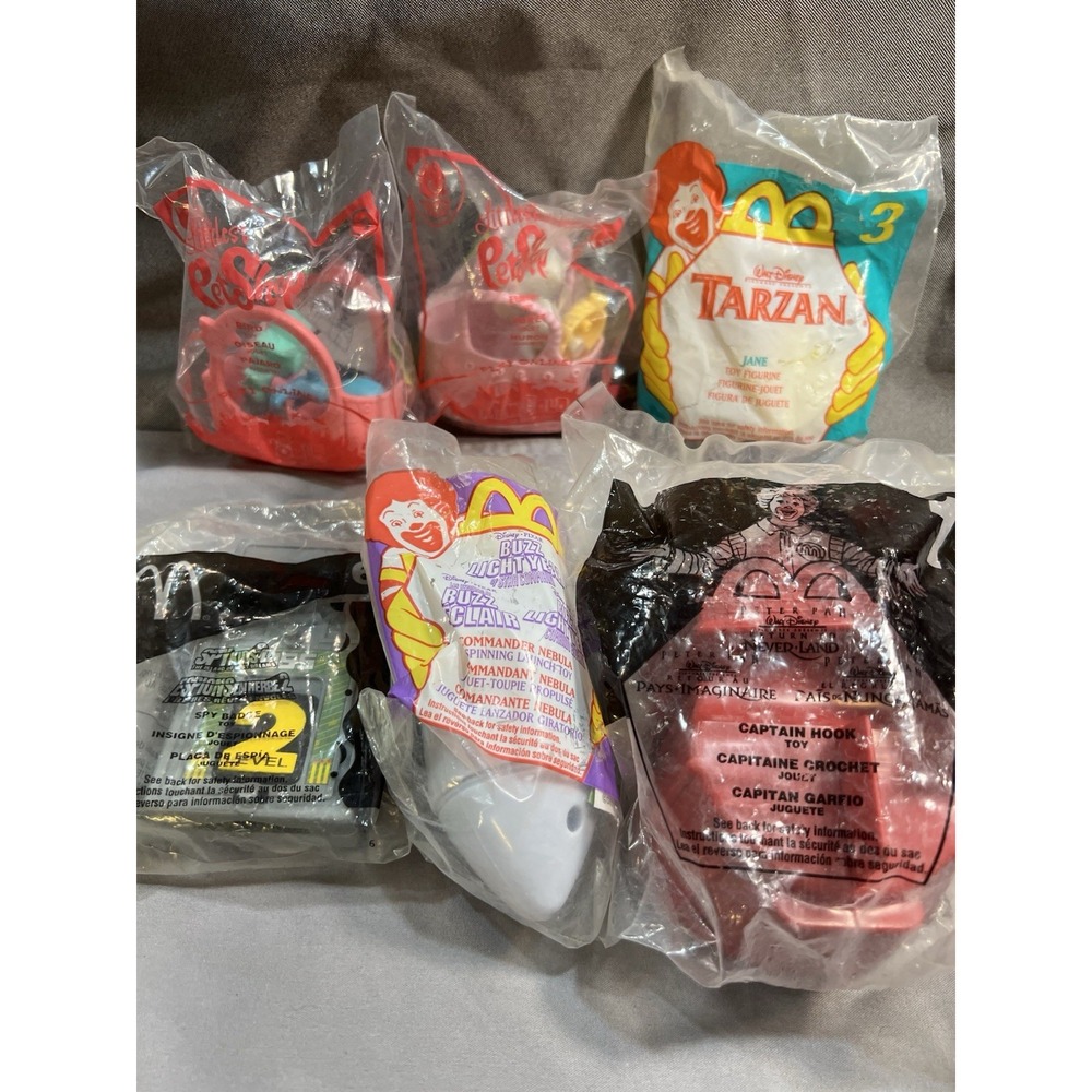 MCDONALDS 6PC TOY LOT TARZAN, PET‎ SHOP, SPY KIDS, CAPTAIN HOOK (2584)